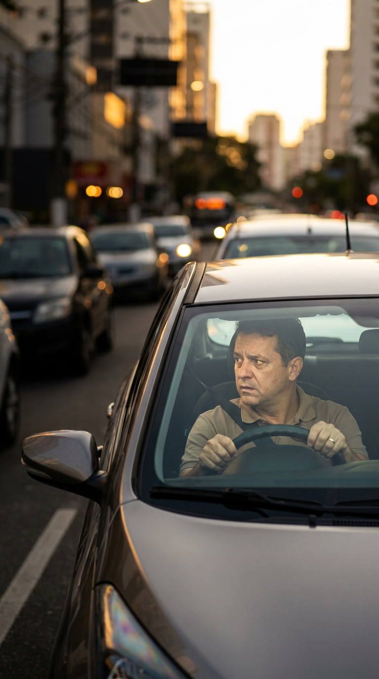Motorista em trânsito urbano